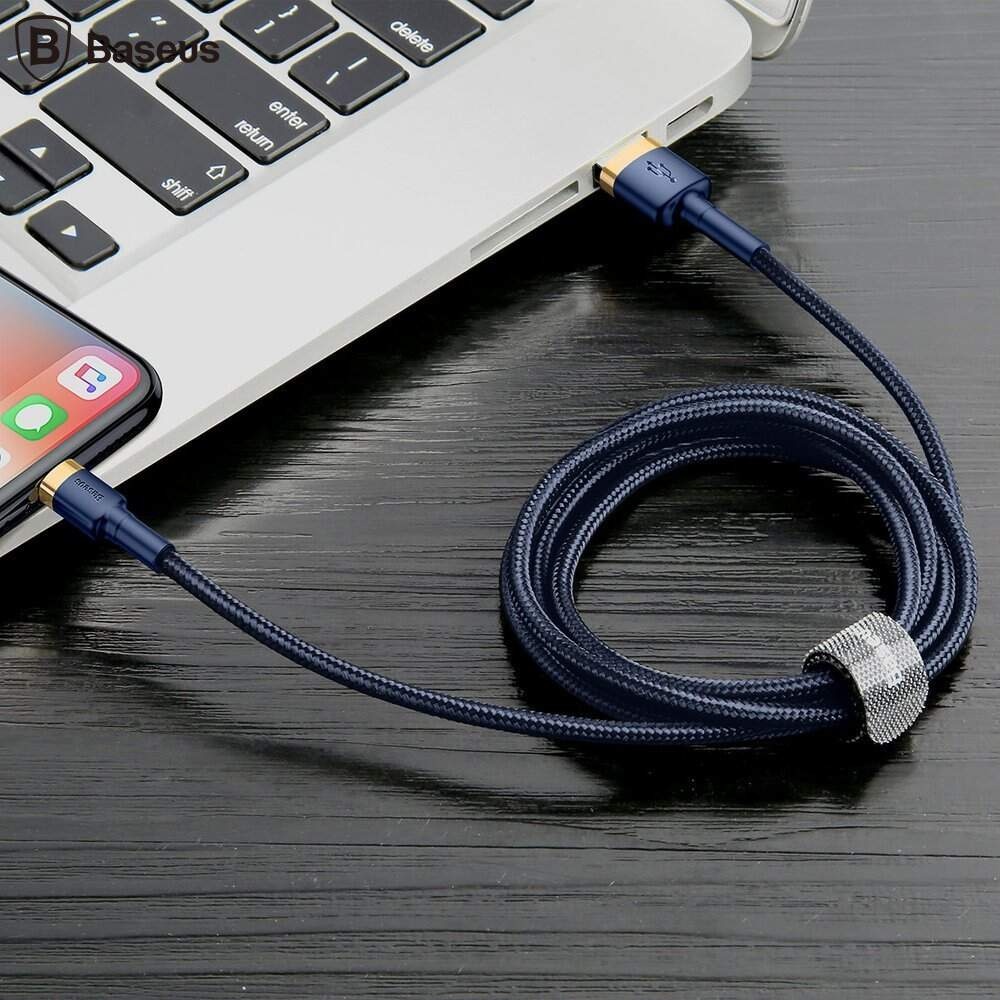 Cablu USB - Lightning, 2m, 1.5A, textil, albastru+auriu, Baseus - Imagine 2