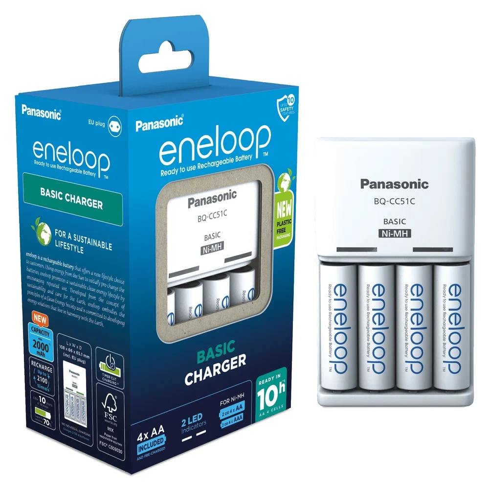 Încărcător acumulatori Ni-MH + 4 acumulatori R6 AA 2000mAh Panasonic Eneloop