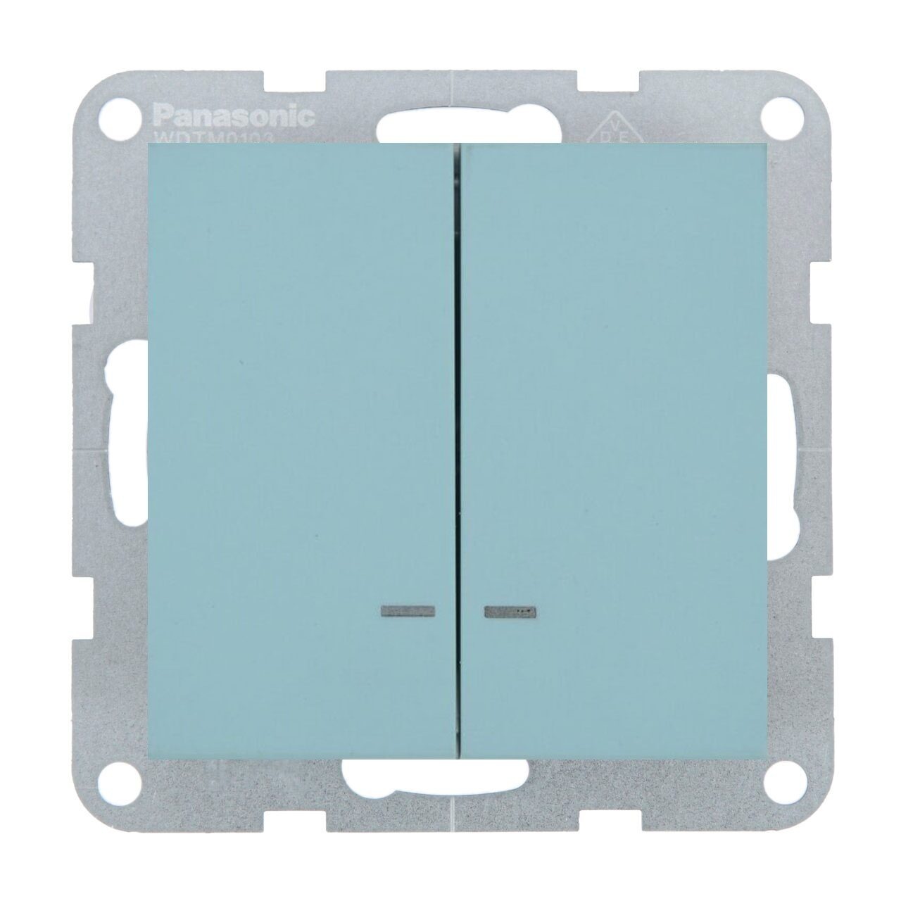 Intrerupator dublu cu led 10A, IP20, Turcoaz, Panasonic Karre Plus 55 Soft Touch