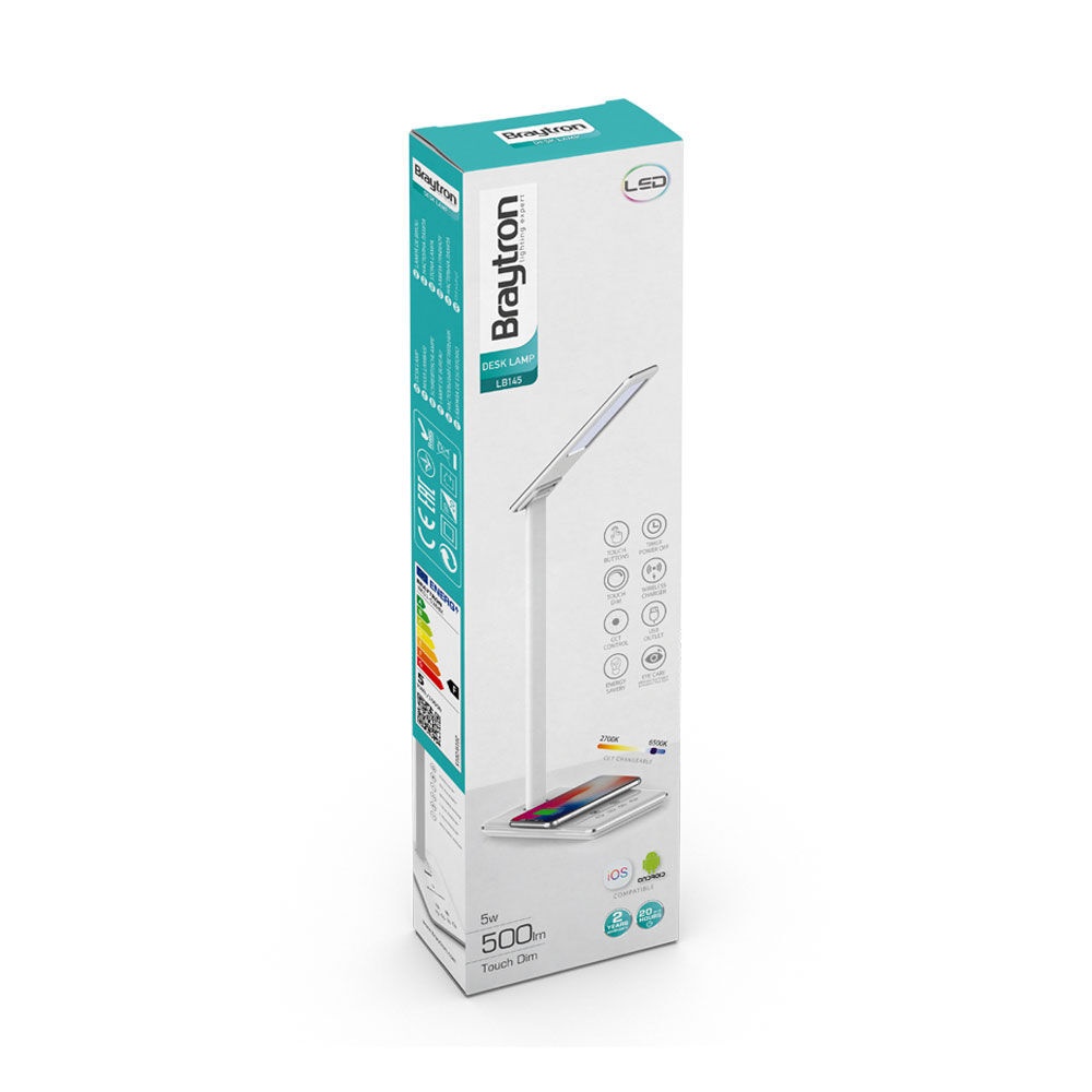 Lampa de birou LED 5W, 500lm, 3IN1, incarcator wireless, dimabila, alba, Braytron - imagine 5