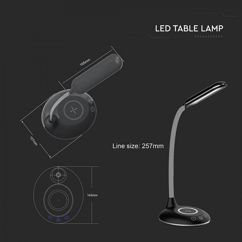 Lampa de birou LED 8604, dimabila, cu intrerupator touch, USB, 5W, 800lm, lumina rece, neutra, calda, neagra, IP20, V-TAC - 2 | YEO