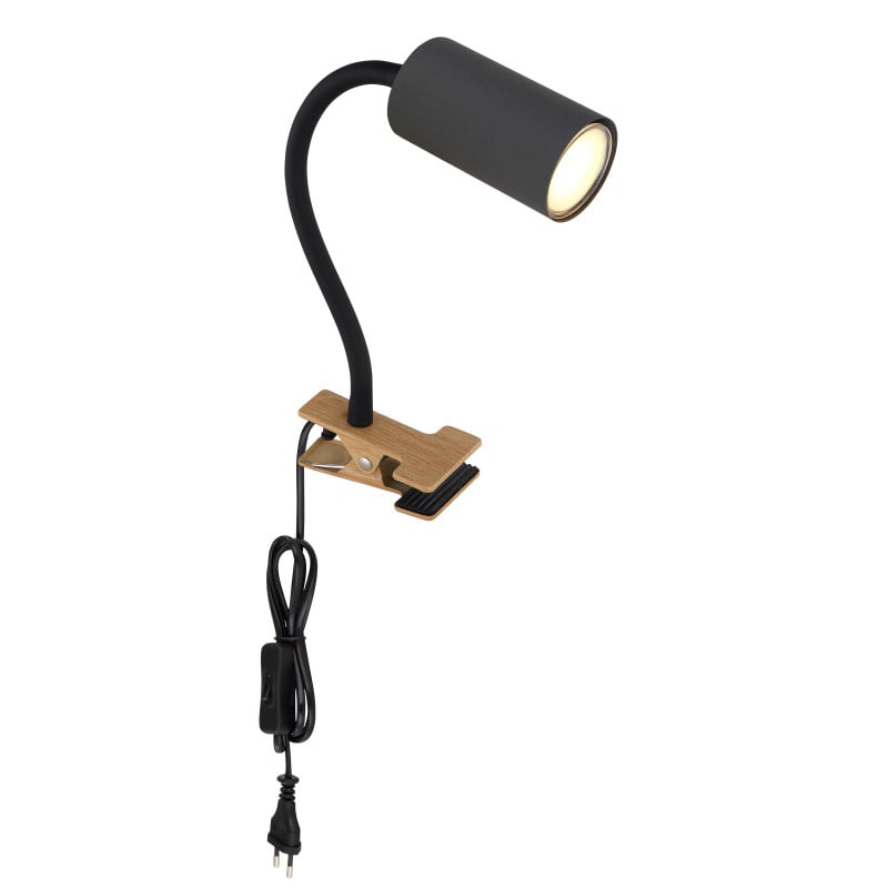 Lampa de birou Robby 57911KG, cu clema, intrerupator, orientabila, 1xGU10, grafit+natural, IP20, Globo