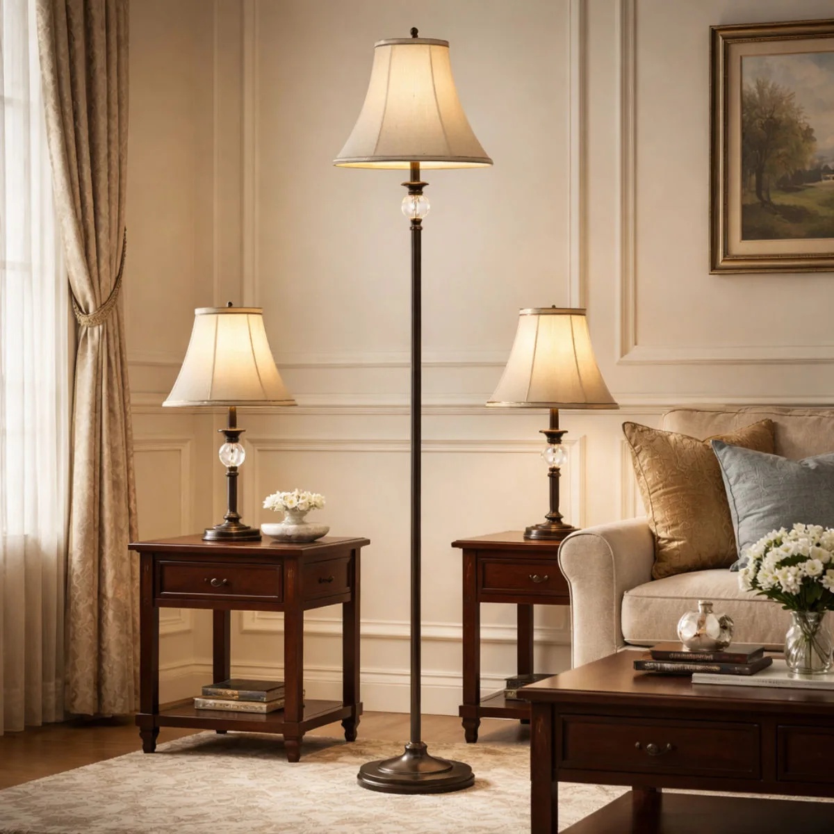 Lampadar + 2 veioze Viper LY-4026, E27, maro si bej, stil clasic, IP20 - imagine 2