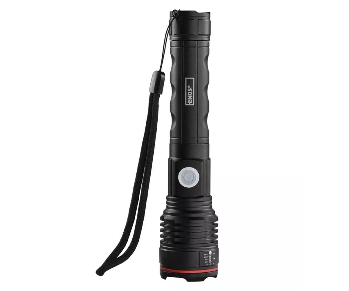 Lanterna LED reincarcabila EMOS, 600 lm, 230 m, zoom, 3 moduri, Li-Ion/AAA, IP44, aluminiu, USB-C - 1 | YEO