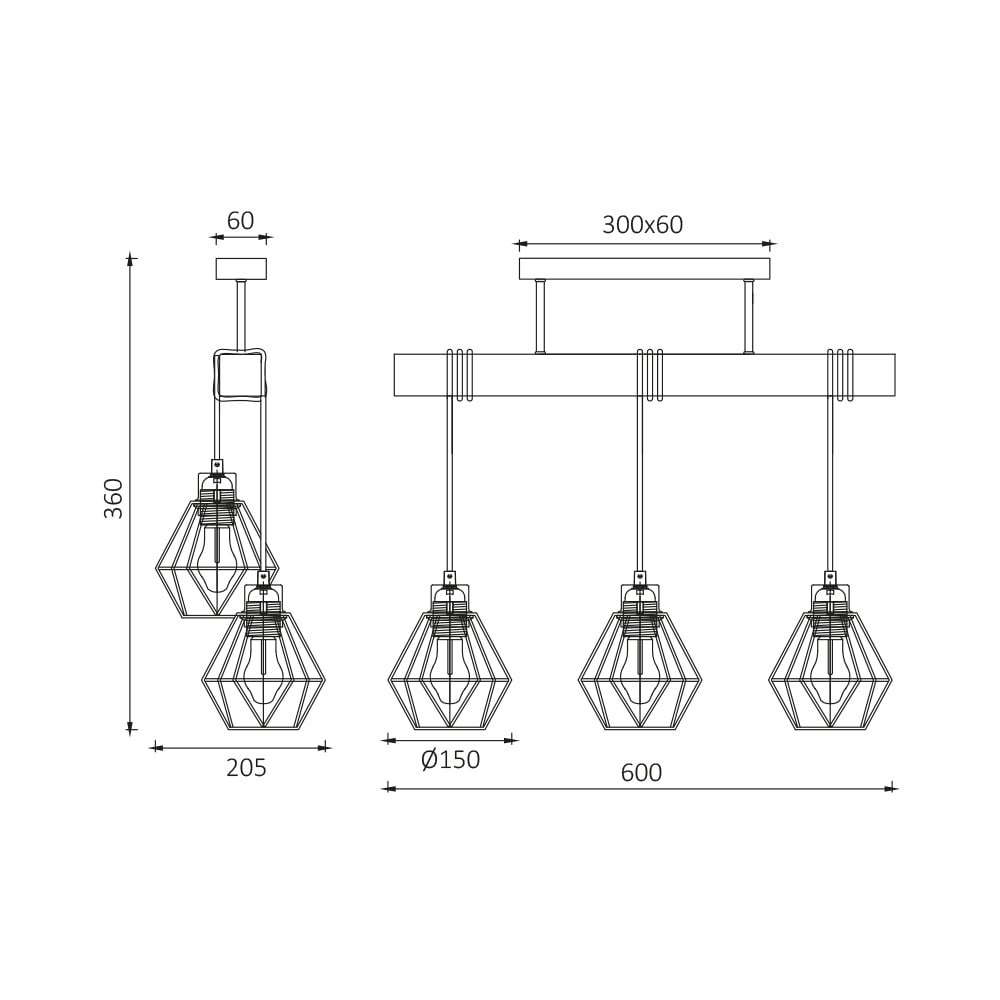 Lustra Wooden BR-BV02-00023, 3xE27, neagra+naturala, IP20, Braytron