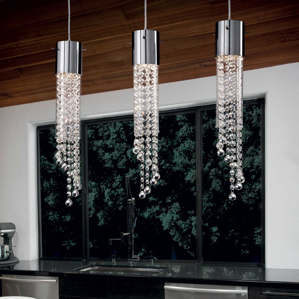 Pendul Gocce 089669, 1xGU10, crom+transparent, IP20, Ideal Lux - 1 | YEO