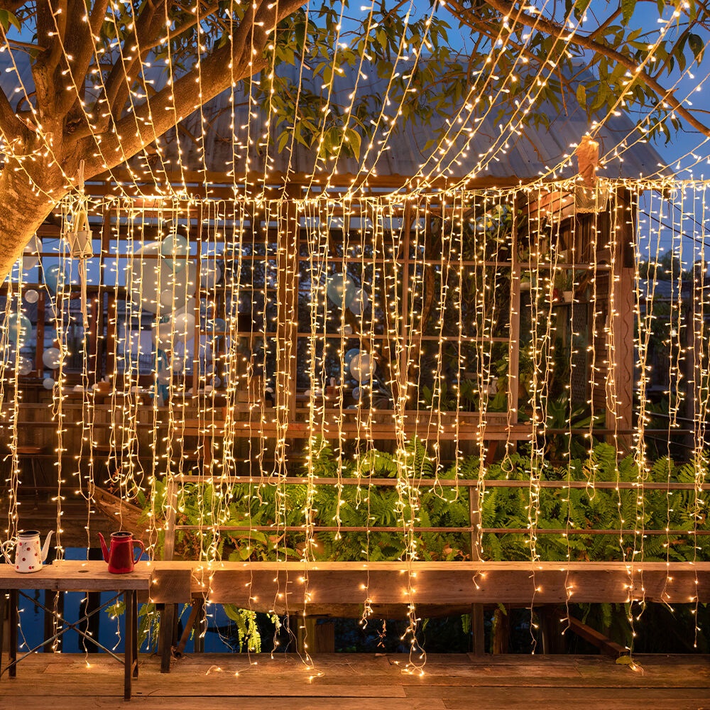 Perdea luminoasa 15 leduri, 1.5m, lumina calda, IP44, cablu alb, 1W/set, Braytron