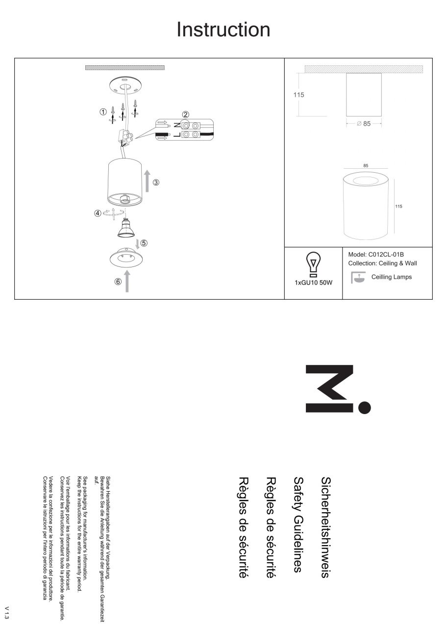 Plafoniera Alfa C012CL-01B, 1xGU10, neagra, IP20, Maytoni