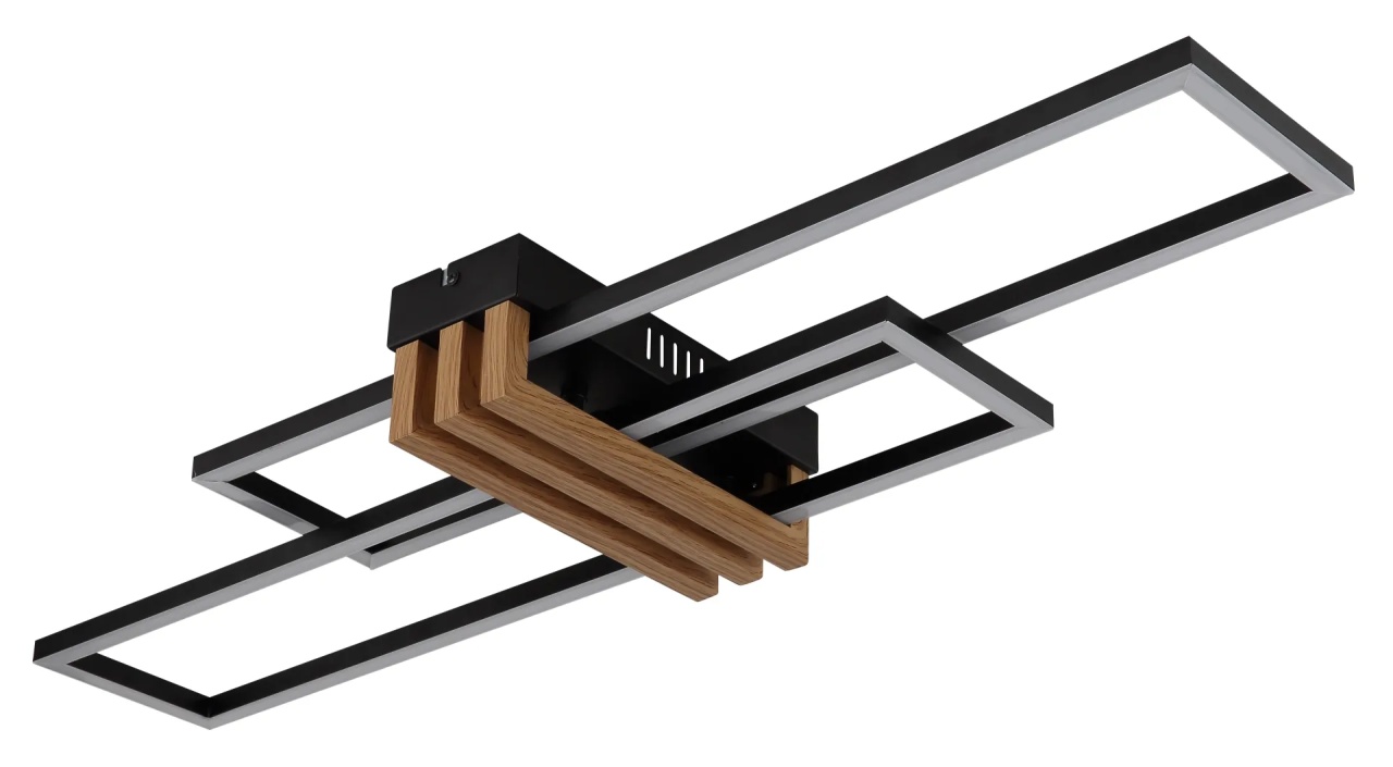 Plafoniera LED dreptunghiulara Dakari, 30W, 1430lm, lumina calda (3000 K), IP20, negru/opal/decor lemn, Globo Lighting - 1 | YEO