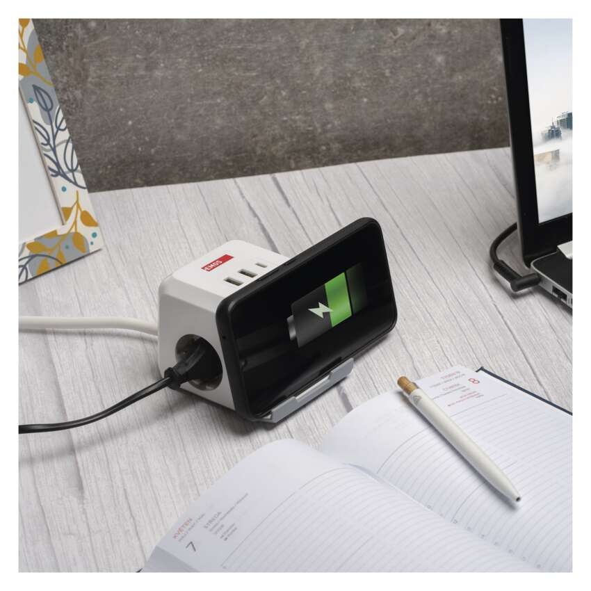 Prelungitor cub, 2m, 2 prize USB-A USB-C, Qi, alb, Emos - imagine 9