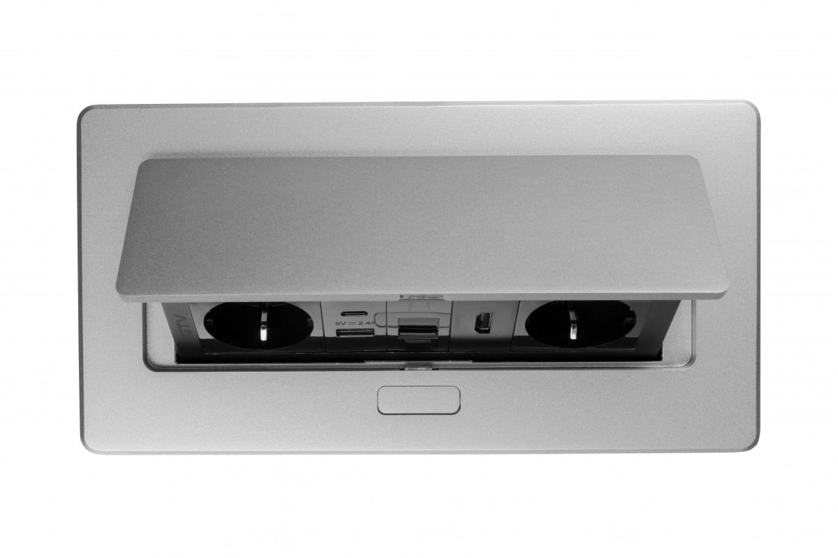 Priza incastrabila dreptunghiulara MULTISOFT, 2x Schuko, USB A+C, RJ45, HDMI, 1.5 m, aluminiu, GTV - imagine 4