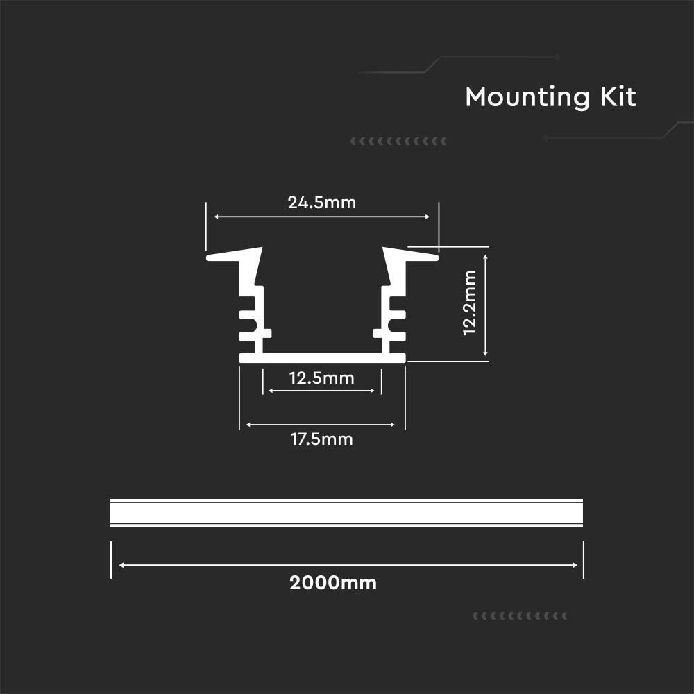 Profil Banda LED, Incastrat (ST), Aluminiu + Alb Mat, 2m