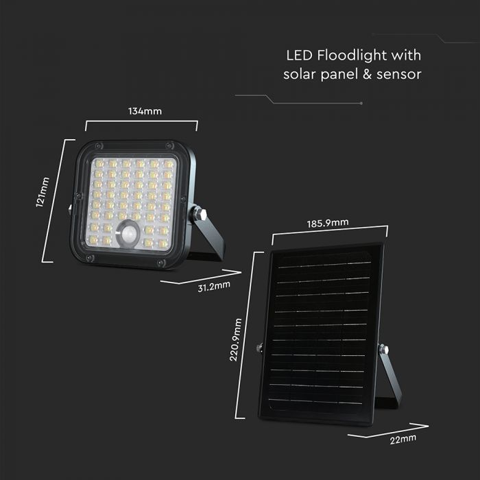 Proiector LED 10W Solar, 1500lm, V-TAC, Controller, Lumina Neutra+Rece (4000-6000K), 3600 mAh, IP65