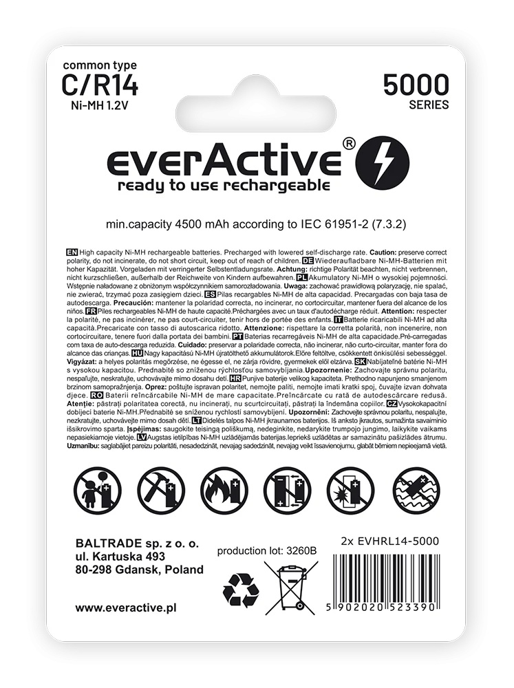 Set 2 acumulatori R14 C Everactive, capacitate 4500mAh