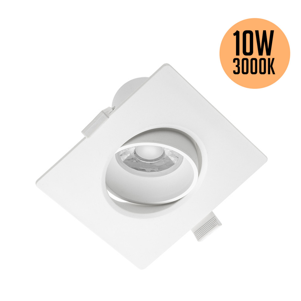 Spot LED 10W Incastrat, Patrat, Orientabil, GTV, 800lm, Lumina Calda (3000K), Alb