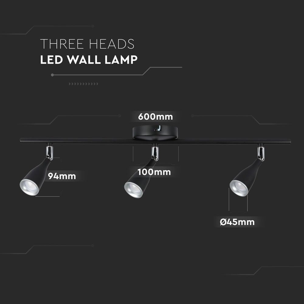 Spot LED 8273-VT, orientabil, 3x4.5W, 1080lm, lumina neutra, IP20, negru, V-TAC - 3 | YEO