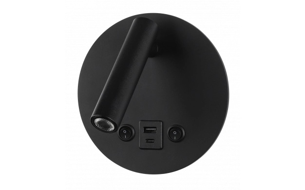 Spot LED de perete Optonica 8W, lumina calda (3000K), cu intrerupator si USB, negru, IP20