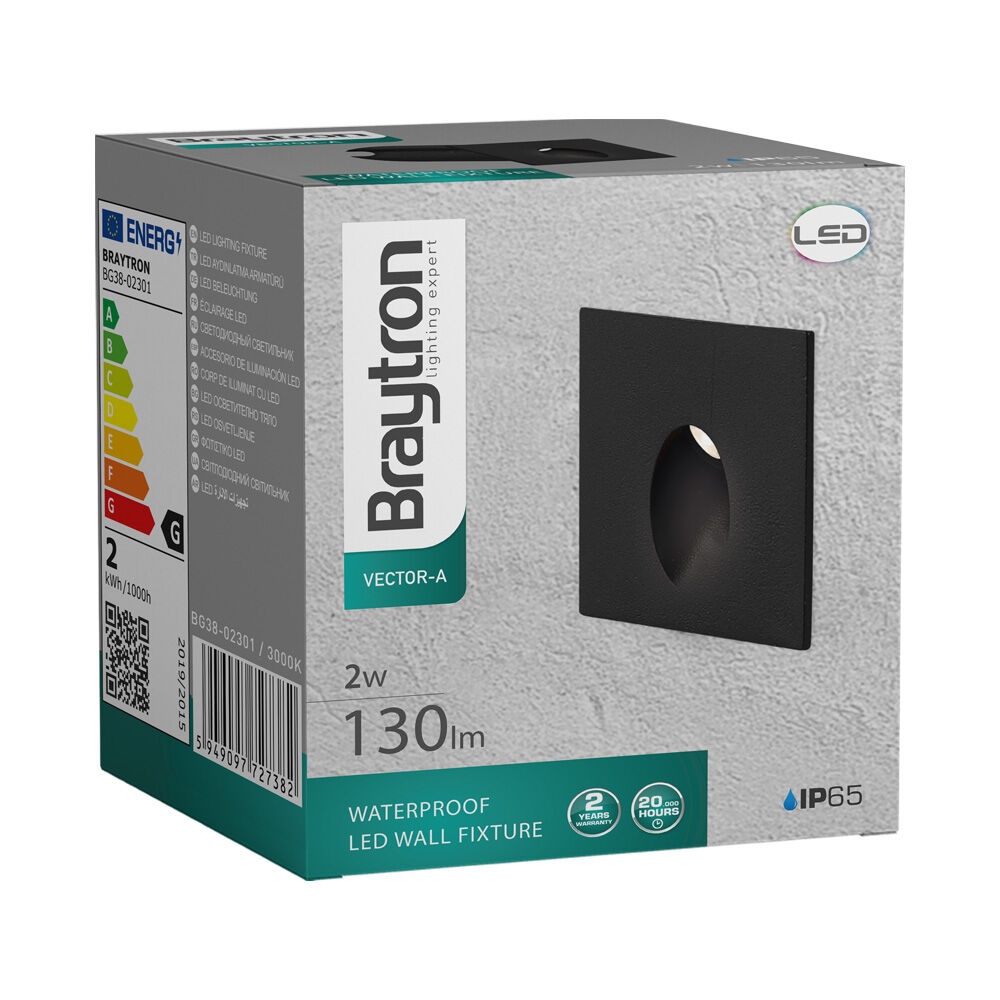 Spot LED patrat incastrabil exterior 2W, 240lm, lumina calda (3000 K), IP65, aluminiu, negru, Braytron - imagine 4