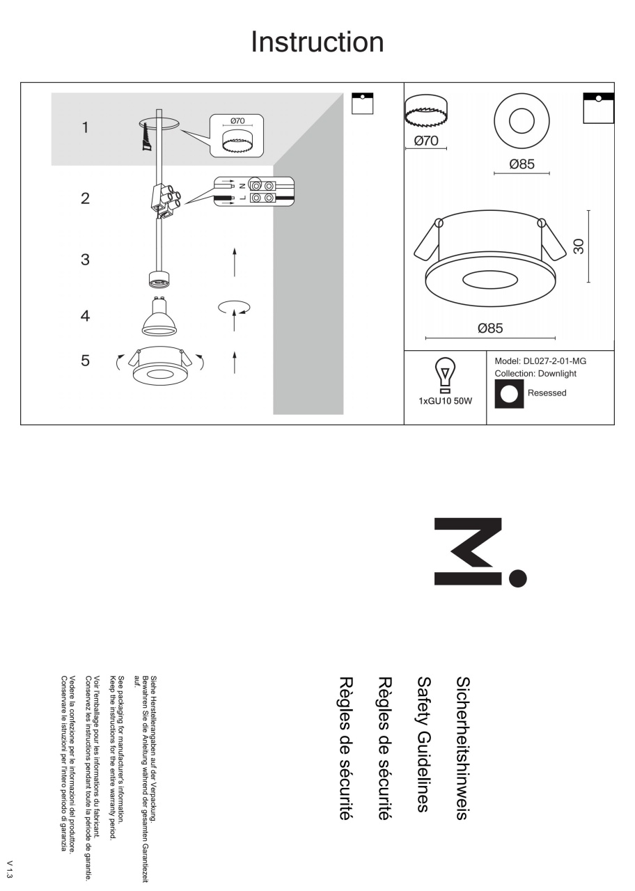 Spot Slim DL027-2-01-MG, incastrat, 1xGU10, alb+auriu, IP20, Maytoni - 2 | YEO