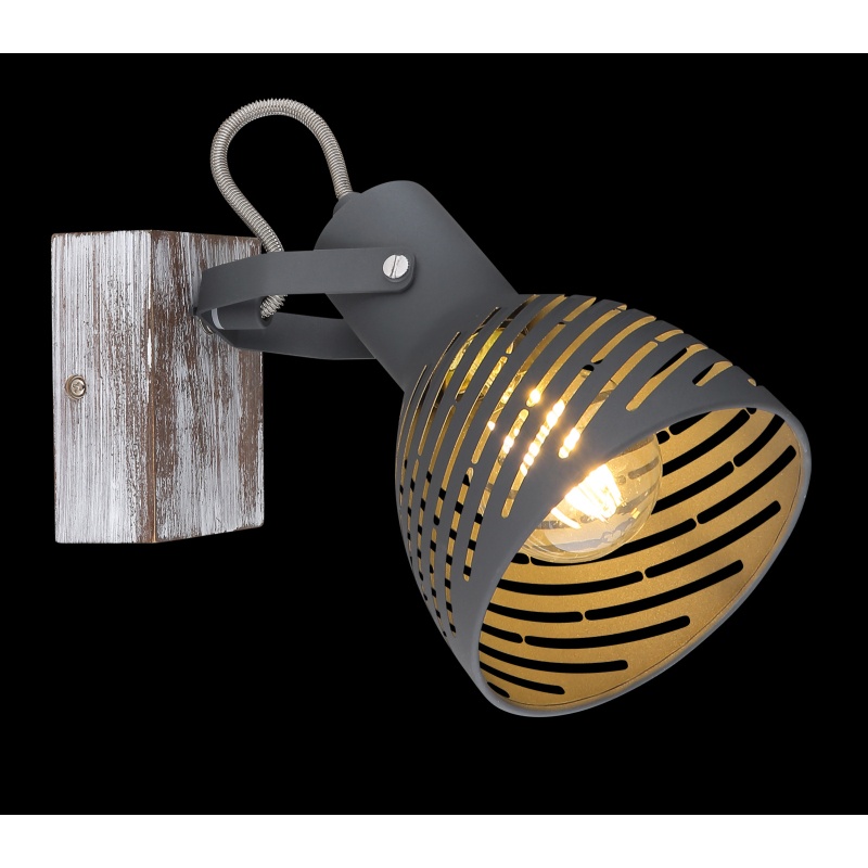 Aplica de perete Mori, 1xE27, IP20, lemn antic/alb si abajur gri metalizat, Globo Lighting