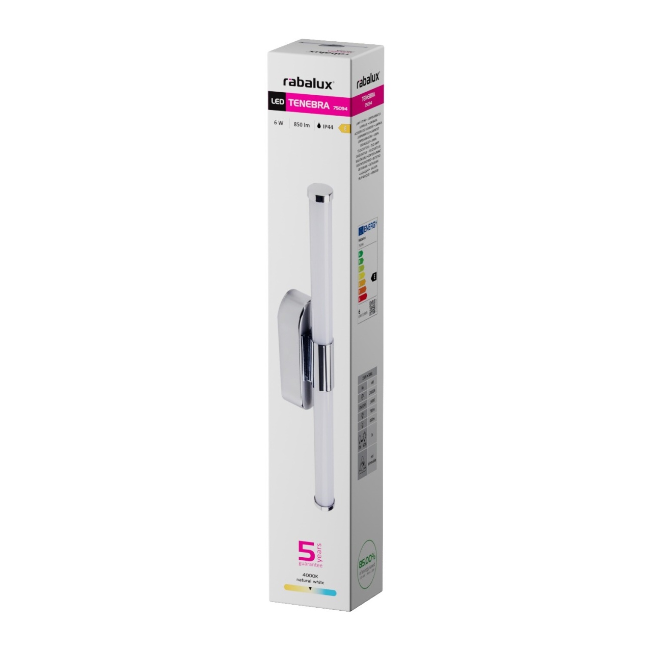 Aplica LED pentru baie Tenebra, 6W, 730 lm, lumina neutra (4000 K), IP44, crom, Rabalux