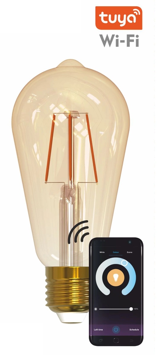 Bec decorativ SMART LED 5.5W Polux, ST64, E27, Wi-Fi, 1800K–2700K, dimabil, clasa energetica F - 2 | YEO