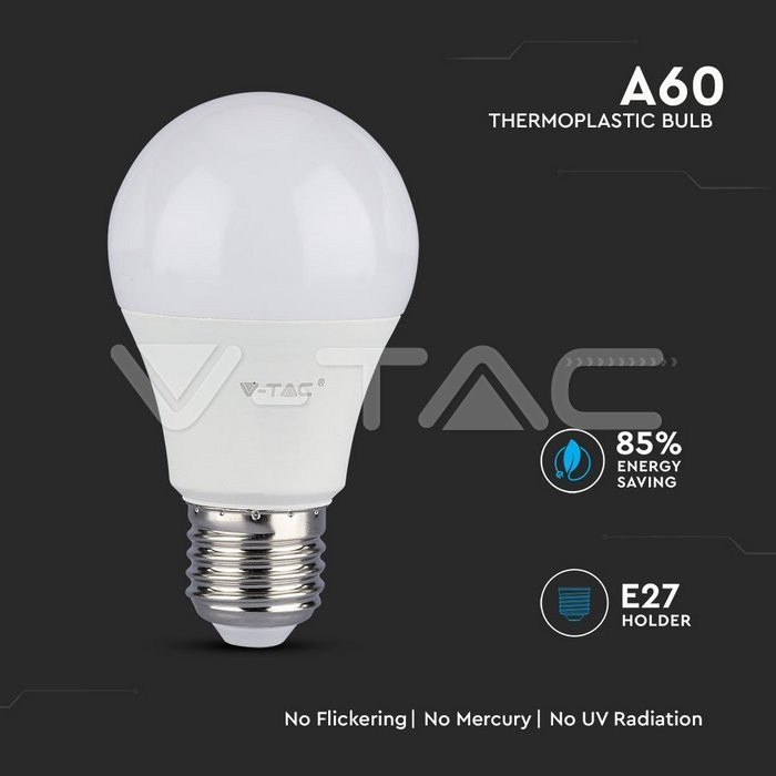 Bec LED 11W(75W) V-TAC A60, E27, 1055 lm, cip Samsung, lumina calda (3000 K), clasa energetica F - 2 | YEO