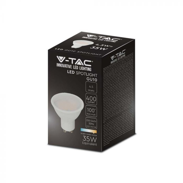 Bec led 4.5W(35W) V-TAC, GU10, 400 lm, lumina neutra(4000 K), clasa energetica F - 2 | YEO