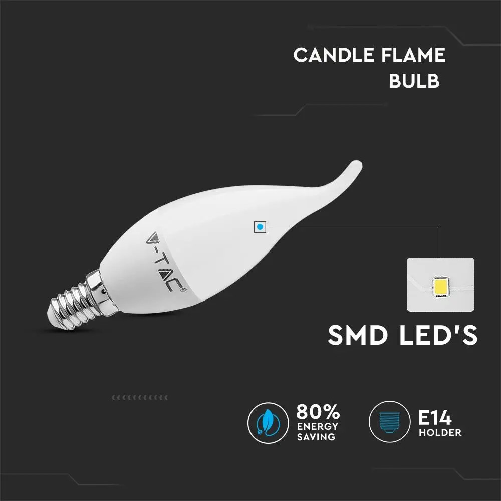Bec LED 4W(30W) V-TAC flacara, E14, 320 lm, lumina neutra (4000 K), clasa energetica F