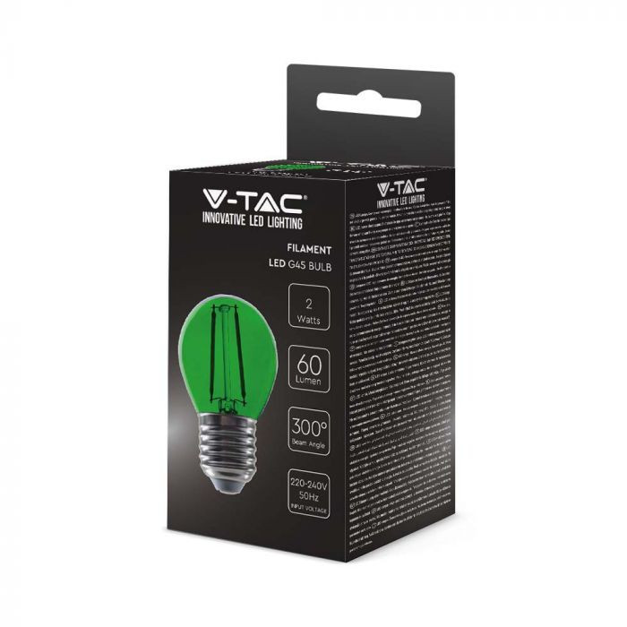 Bec LED decorativ V-TAC filament, G45, E27, 2W(10W), 60 lm, sticla verde, lumina colorata - 2 | YEO