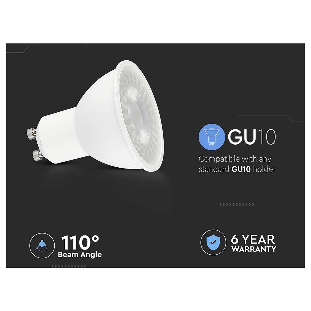 Bec LED GU10 7.5W, 110°, lumina rece(6500 K), plastic, V-TAC - imagine 2