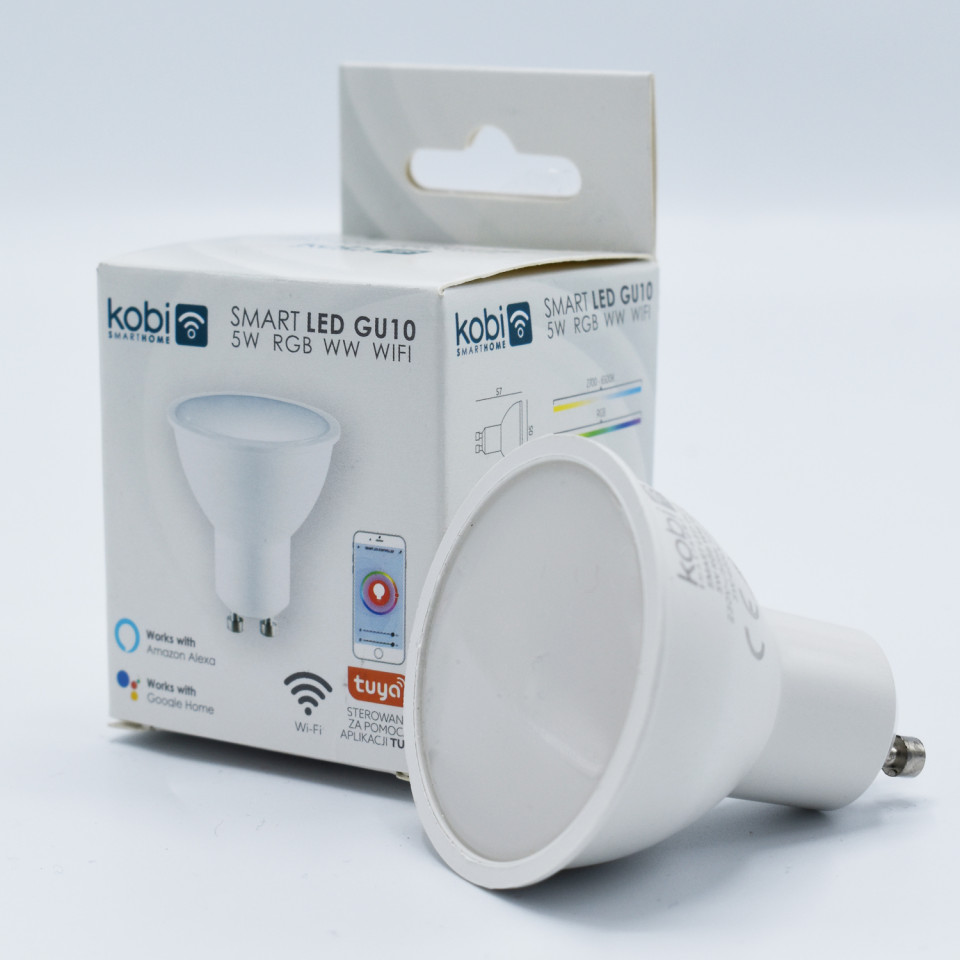 Bec led Smart WIFI GU10 5W, 400lm, 120 grade, RGB WW, opal, Kobi