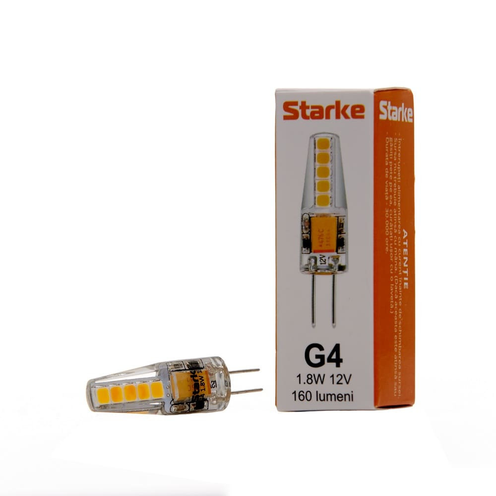 Bec LED Starke, 1.8W, G4, 160lm, lumina calda (3000K), 12V, clasa energetica F