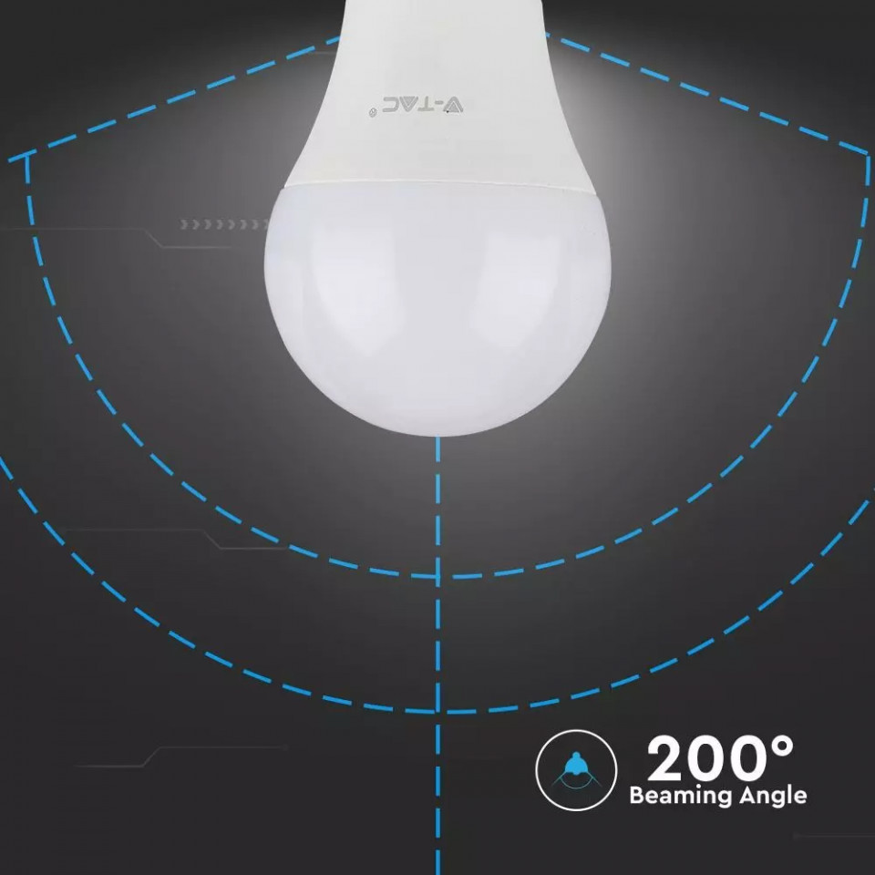 Bec LED V-TAC, E27, 11W(75W), 1055 lm, lumina calda (3000K), clasa energetica F - 3 | YEO
