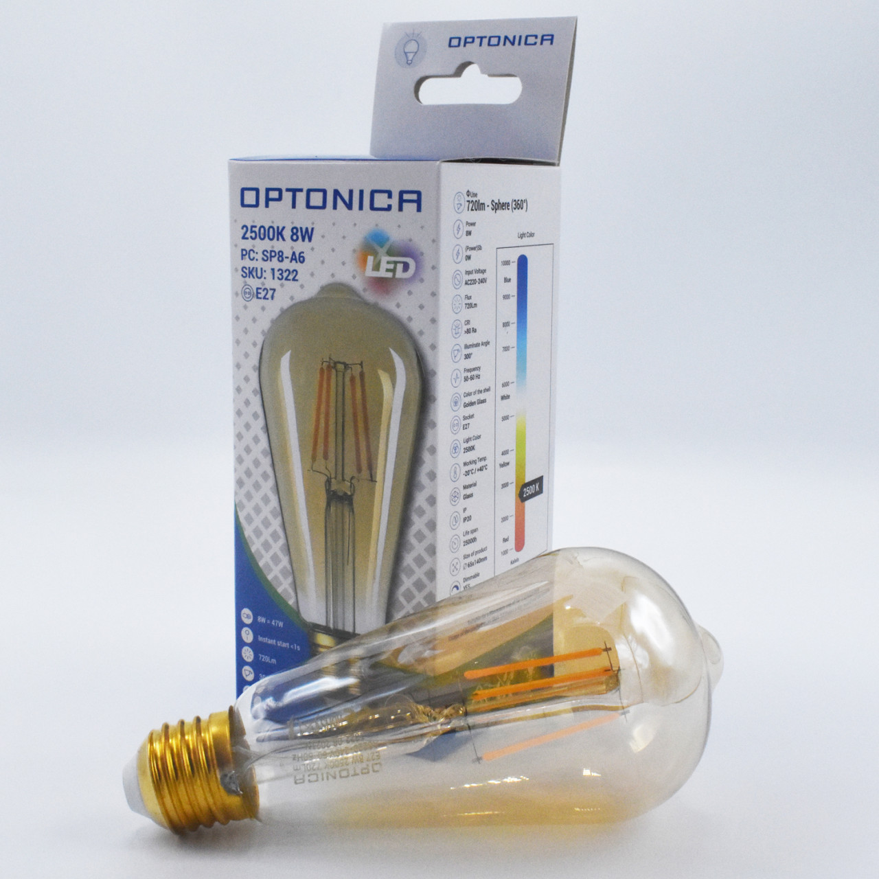 Bec LED Vintage dimabil 8W(47W) Optonica, E27, 700 lm, lumina calda (2800K), clasa energetica F - 1 | YEO
