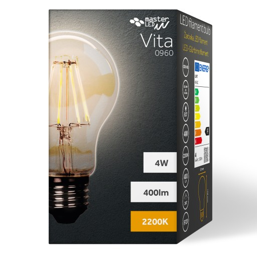 Bec LED Vintage filament Masterled, 4W(40W), E27, A60, 400 lm, lumina calda (2200K), auriu, clasa energetica F - 1 | YEO