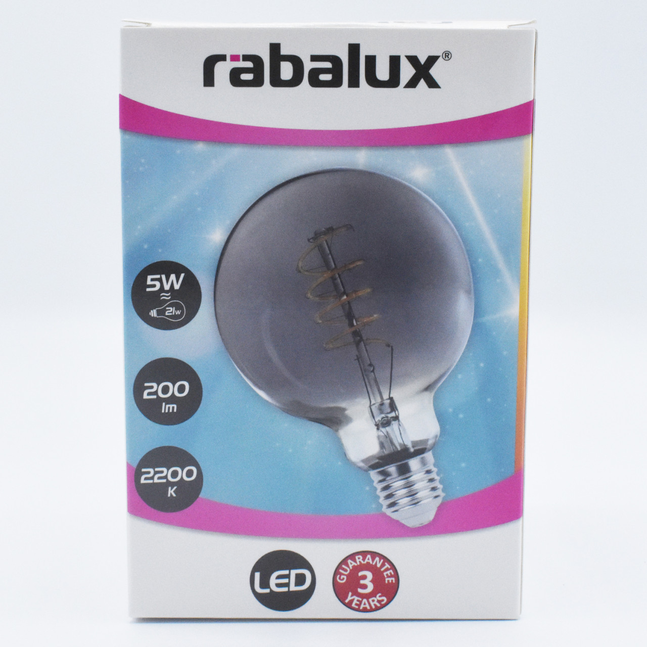 Bec LED Vintage filament rasucit 5W(21W) Rabalux, G95, E27, 200 lm, lumina calda (2200K), fumuriu, clasa energetica G - 2 | YEO