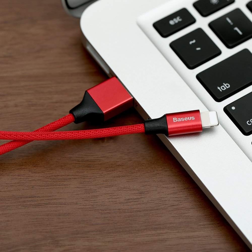 Cablu USB 2.0 - Lightning, 1.8 m, textil, rosu, Baseus - Imagine 4