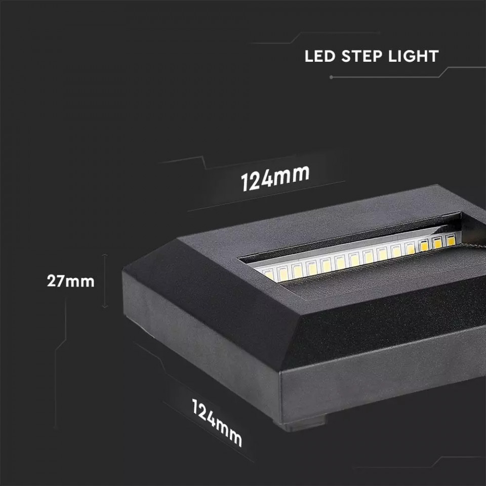 Corp led pentru trepte 2W, lumina naturala(4000 K), negru, patrat, protectie IP65, V-TAC - 3 | YEO