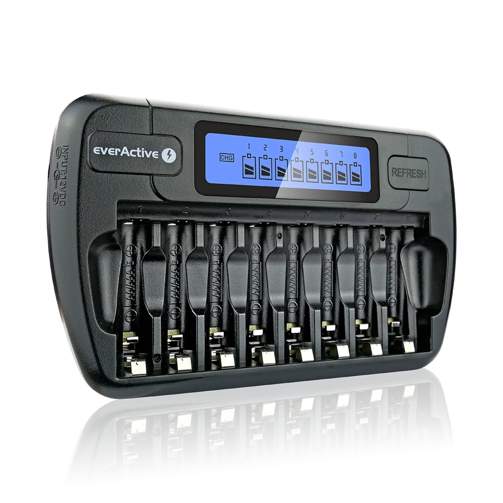 Incarcator profesional everActive NC-800 pentru baterii Ni-MH AA/AAA – 8 sloturi independente, display LCD, functii refresh si descarcare - imagine 2