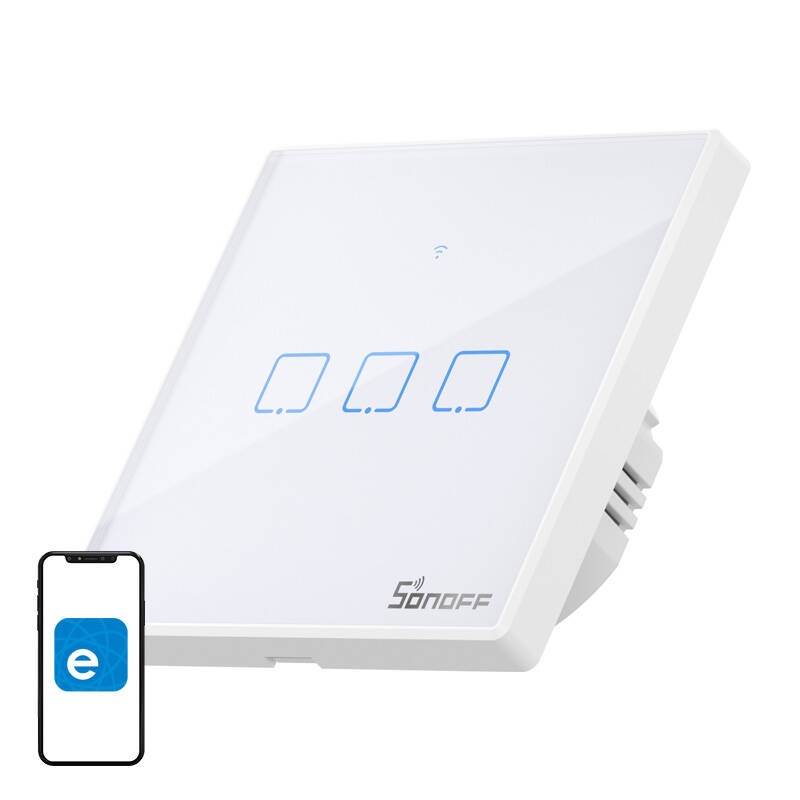 Întrerupător Smart WiFi + RF 433MHz Sonoff T2 EU TX (3 canale)