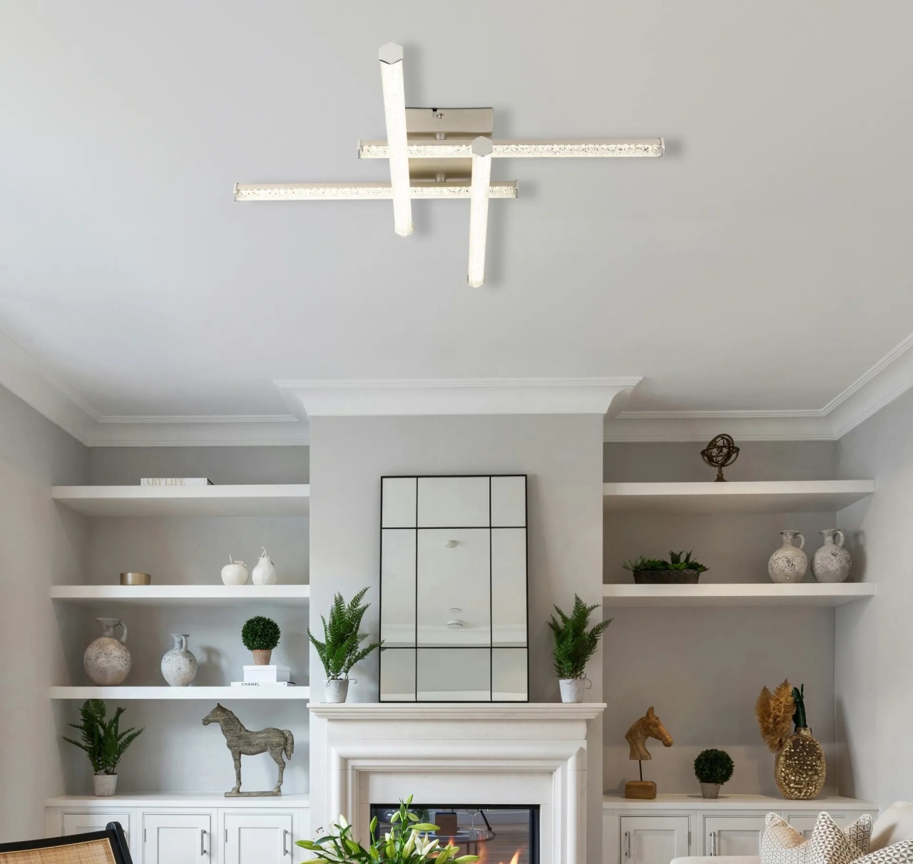 Lustra LED Kirina, 4 brate incrucisate, 24W, 1840 lm, lumina neutra (4000 K), IP20, nichel mat/cristale, Globo Lighting - imagine 9