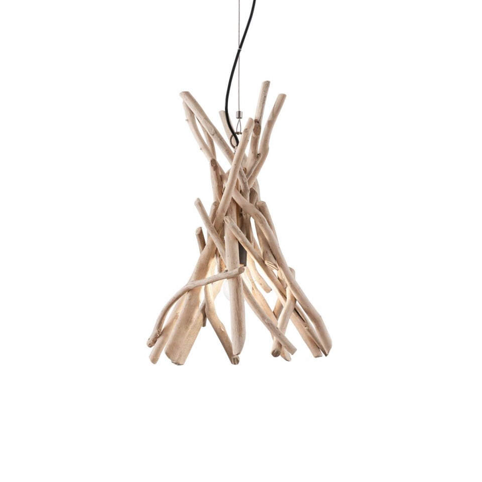 Pendul Driftwood 129600, 1xE27, natural+negru, IP20, Ideal Lux