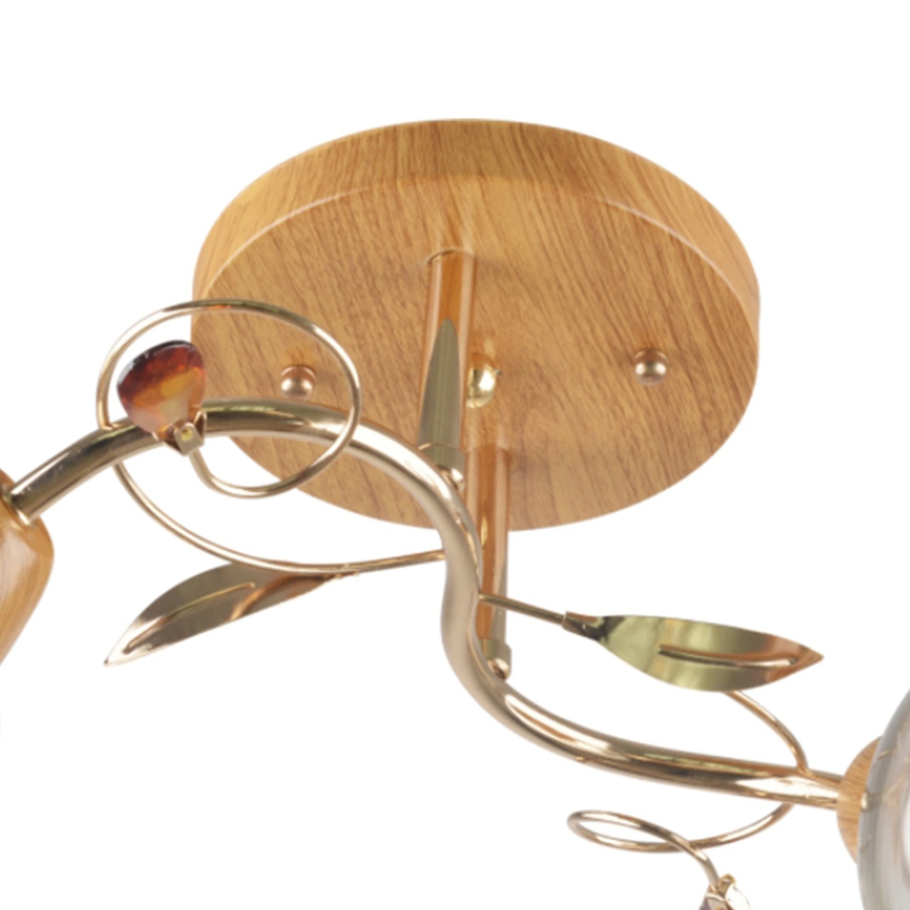 Plafoniera Irma LY-3290, 2xE27, lemn natur si auriu, stil clasic, IP20 - imagine 2