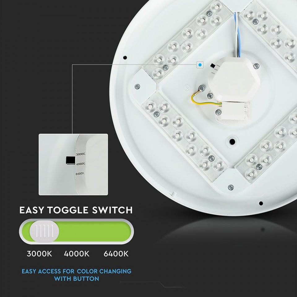 Plafoniera LED Chip Samsung VT-7606, model instelat, 24W, 1440lm, lumina calda+neutra+rece, IP20, alba, V-TAC - 2 | YEO