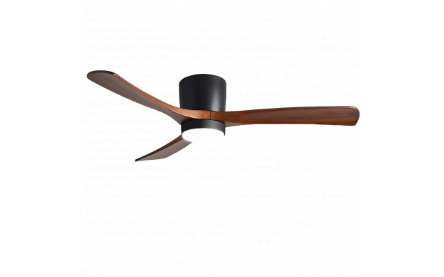 Plafoniera LED cu ventilator, Optonica, 18W, lumina calda/neutra/rece, negru/lemn, telecomanda