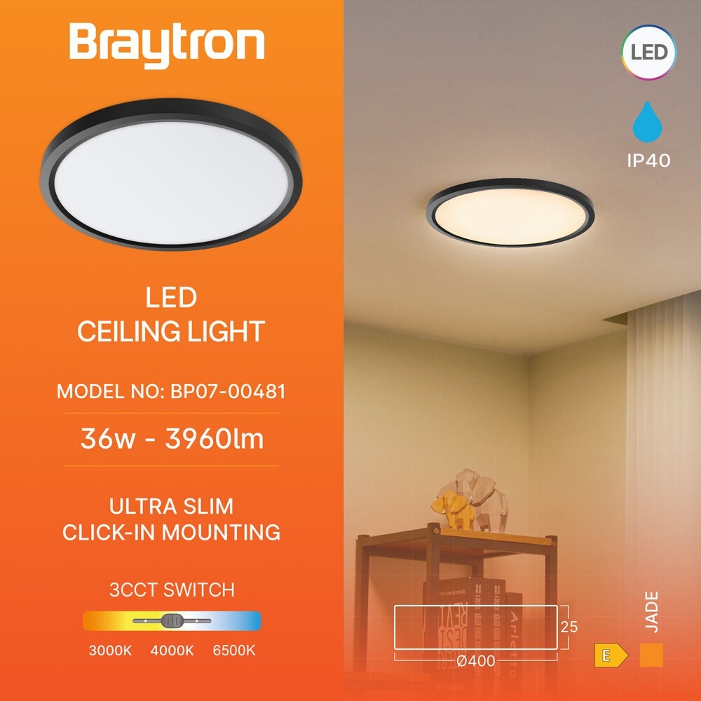 Plafoniera LED Jade 36W, lumina calda/neutra/rece, neagra, IP40, Braytron - imagine 3