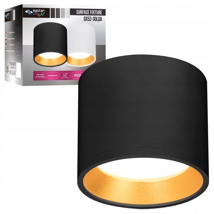 Plafoniera rotunda Golda, GX53, neagra/aurie, Masterled