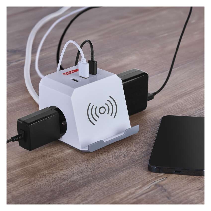 Prelungitor cub, 2m, 2 prize USB-A USB-C, Qi, alb, Emos