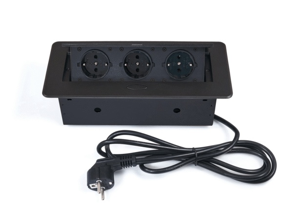 Priza incastrabila dreptunghiulara, 3 prize schuko, 1.8m, neagra - imagine 4